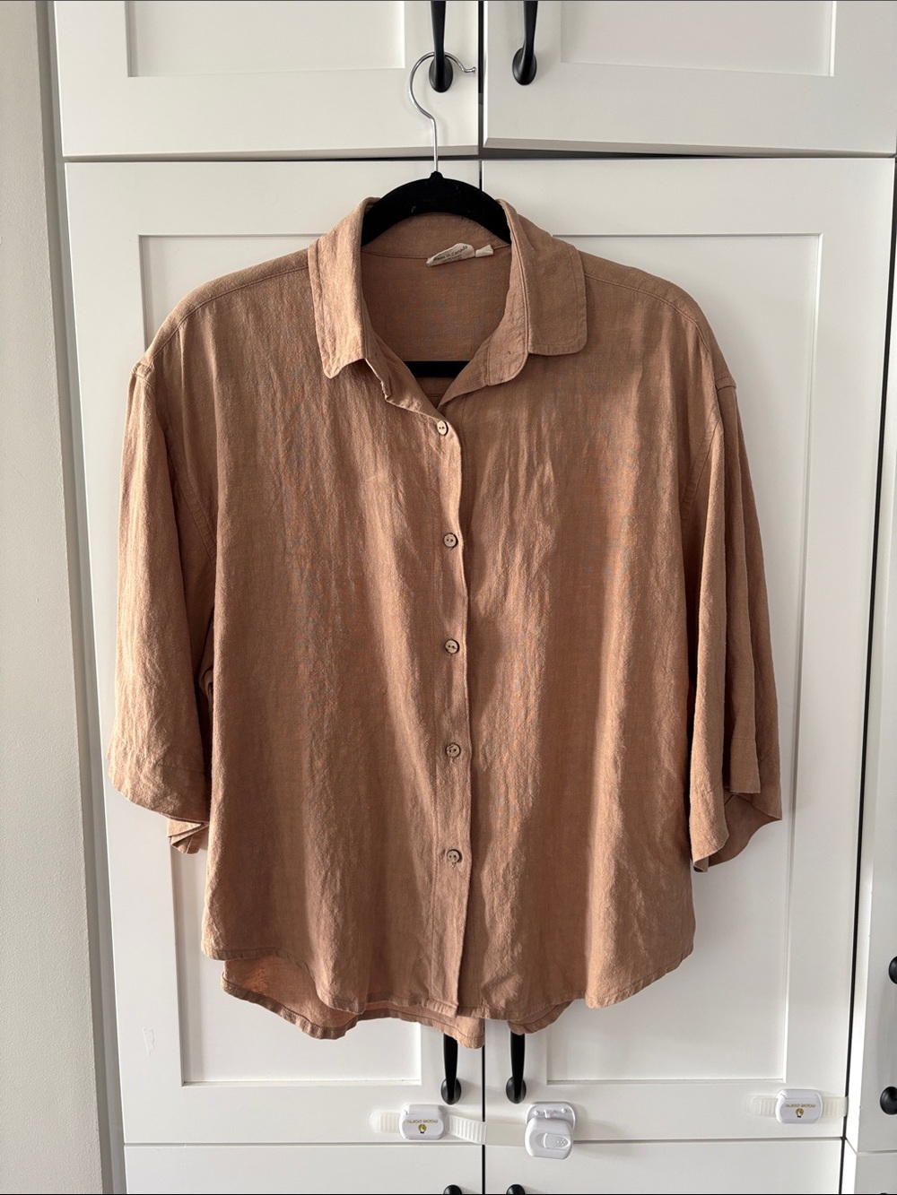 Peplum co. Piper Button Down - Women’s Relaxed-Fit Button-Front Shirt in Latte